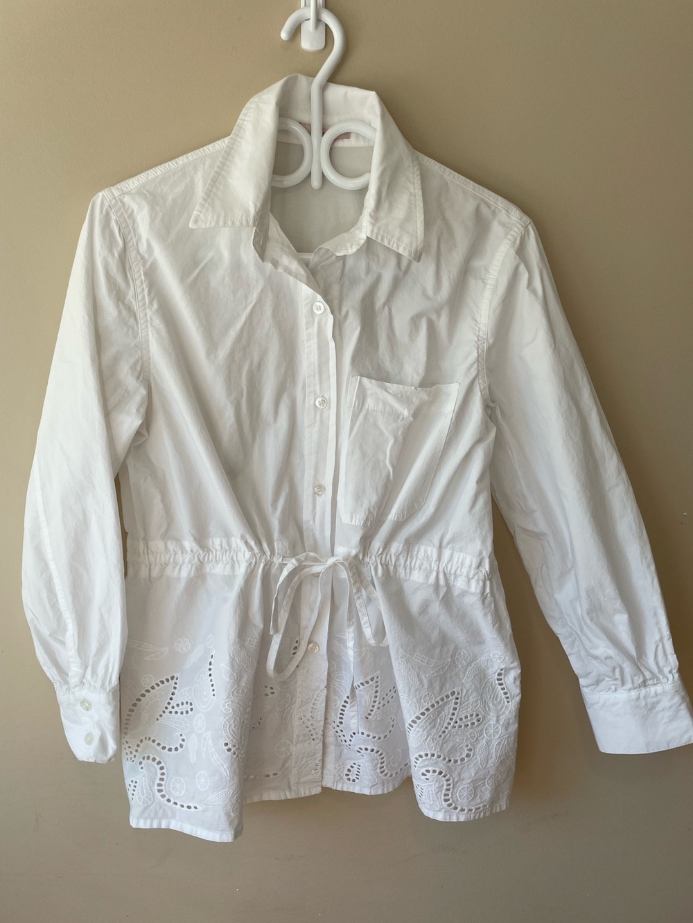 Esprit - White Eyelet Drawstring Button-Up Shirt